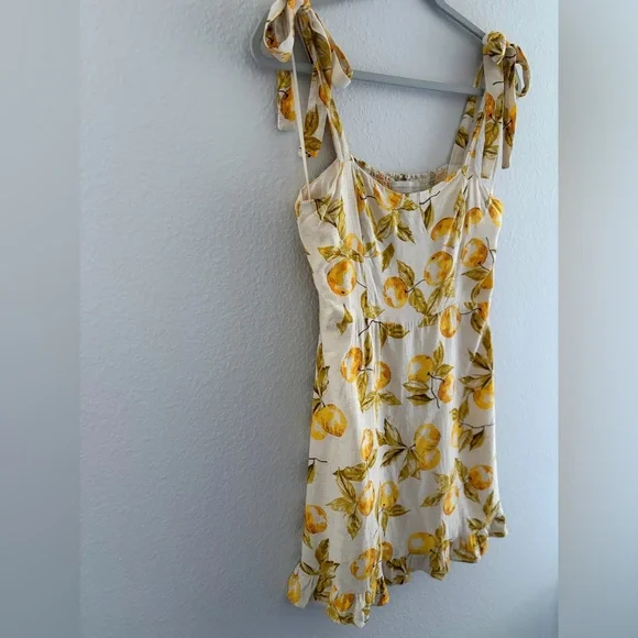 Urban Outfitters Lemon Print Tie Strap Mini Dress Size Medium - Picture 3 of 10